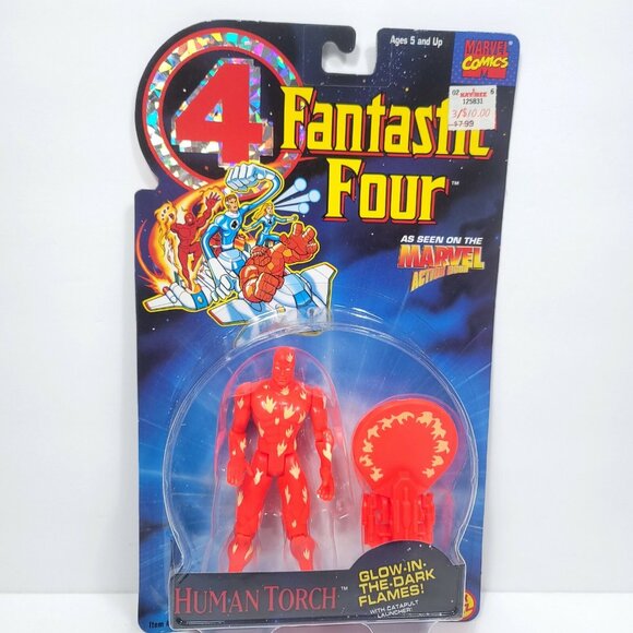 Fantastic Four Human Torch Action Figure Glow-in-the-dark Flames 1995 Launcher - Picture 1 of 5